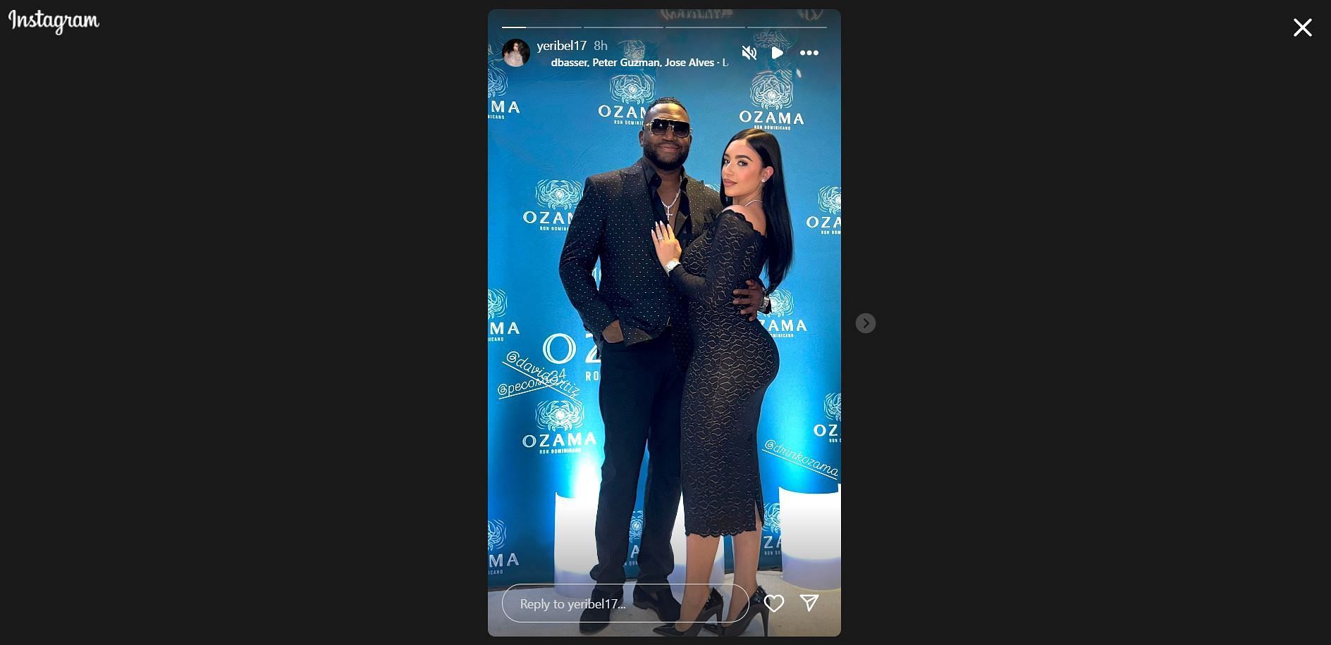 David Ortiz and fiancee Maria Yeribel pose at Ozama gathering - Source: IG